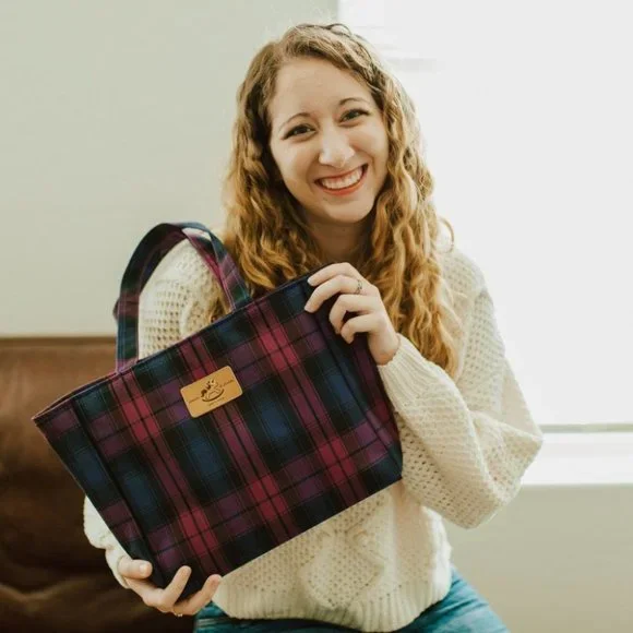 Waterproof Plaid Medium Tote Shoulder Handbag - Picture 7 of 11